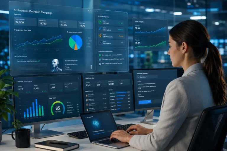AI-powered outreach campaign tools dashboard with email automation and sales analytics