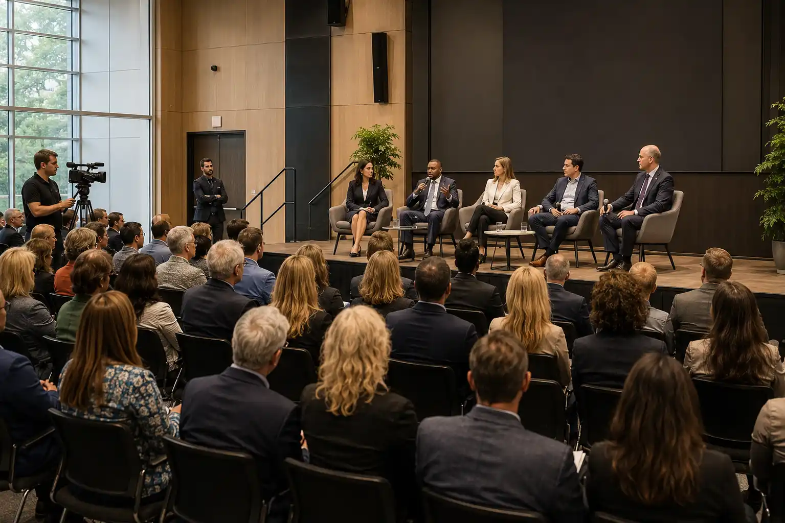 City council candidates debating during a public election forum