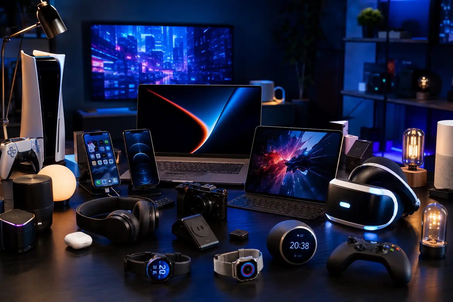 Modern tech review platform featuring smartphones, laptops, AI tools, gaming devices, and smart technology