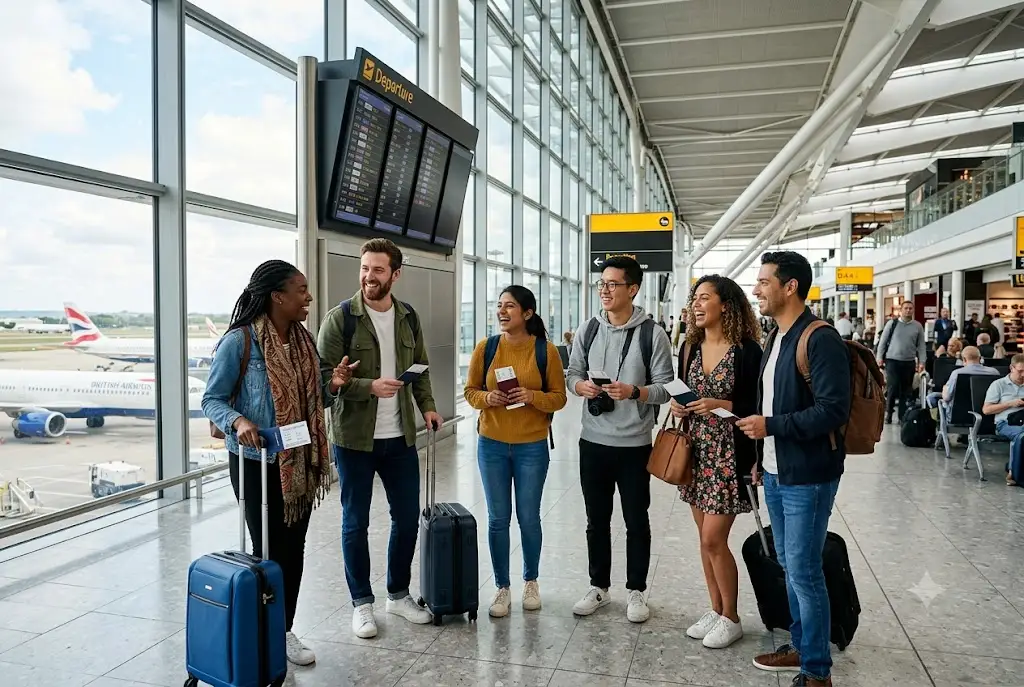 Group travel insurance covering travellers departing together from a UK airport