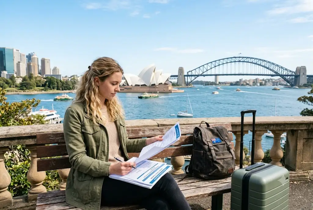 Traveller preparing for a long stay with travel insurance for Australia 1 year.