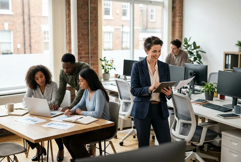 Team working inside a successful UK small company