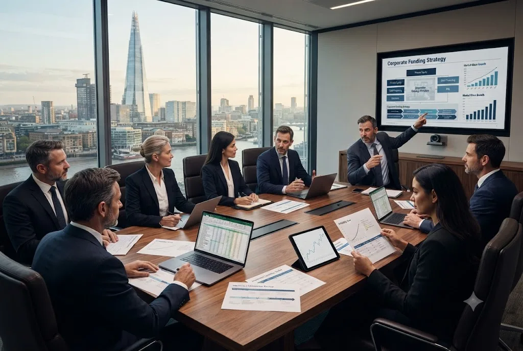 Business executives discussing what is a corporate finance strategy and investment planning