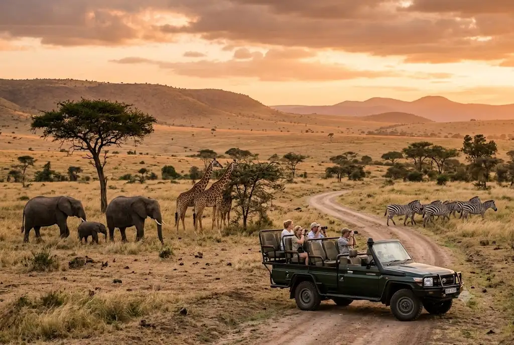 Tourists enjoying cheap safari holidays during a wildlife safari in Africa