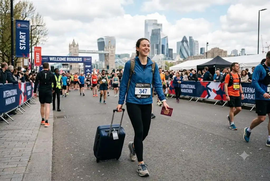 Runner travelling overseas with marathon travel insurance for an international race