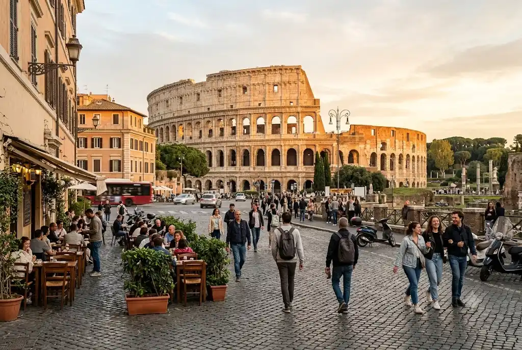 Traveller exploring Rome on a budget near the Colosseum